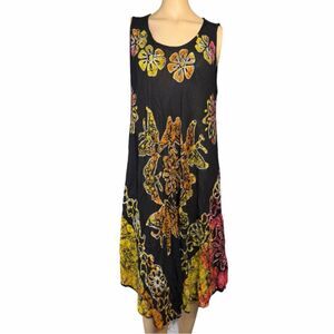 Reverie Black Floral Tie-Dye Sleeveless Dress – Free Size